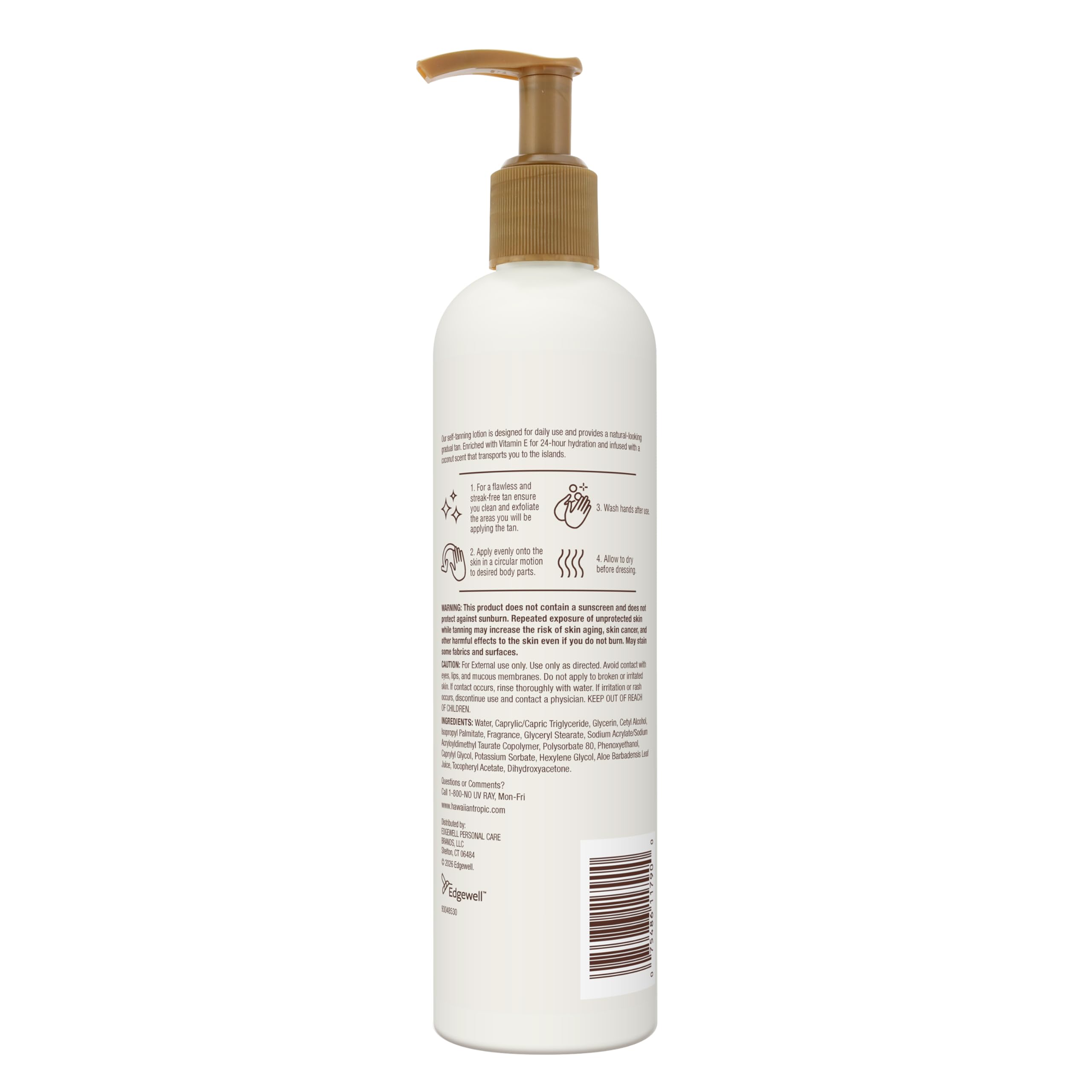Hawaiian Tropic ingredients label highlighting aloe and vitamin E