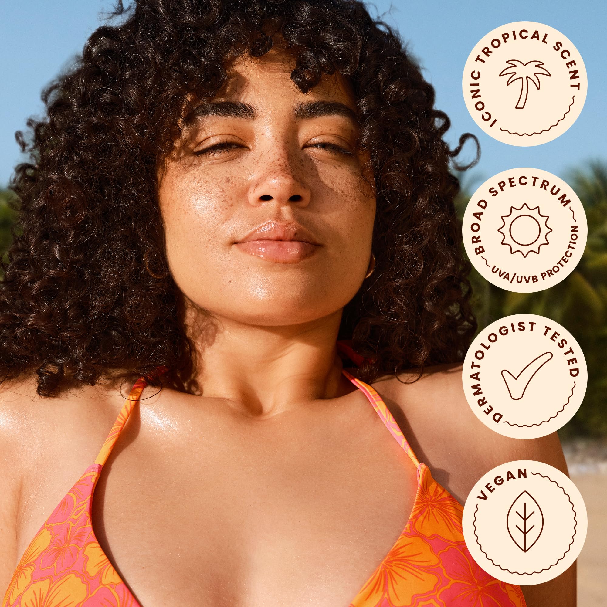 Hawaiian Tropic label with hyaluronic acid callout for moisture