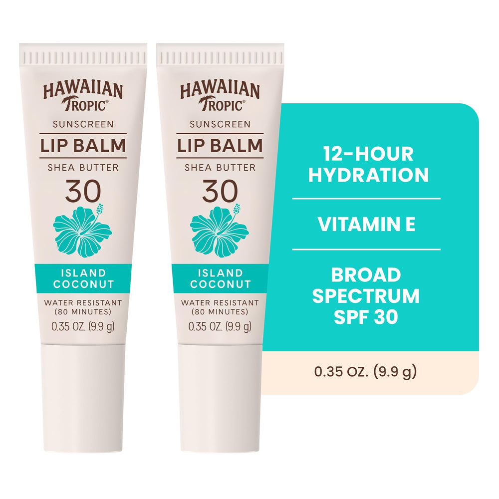 Hawaiian Tropic open twist-up lip balm tube highlighting easy application benefit