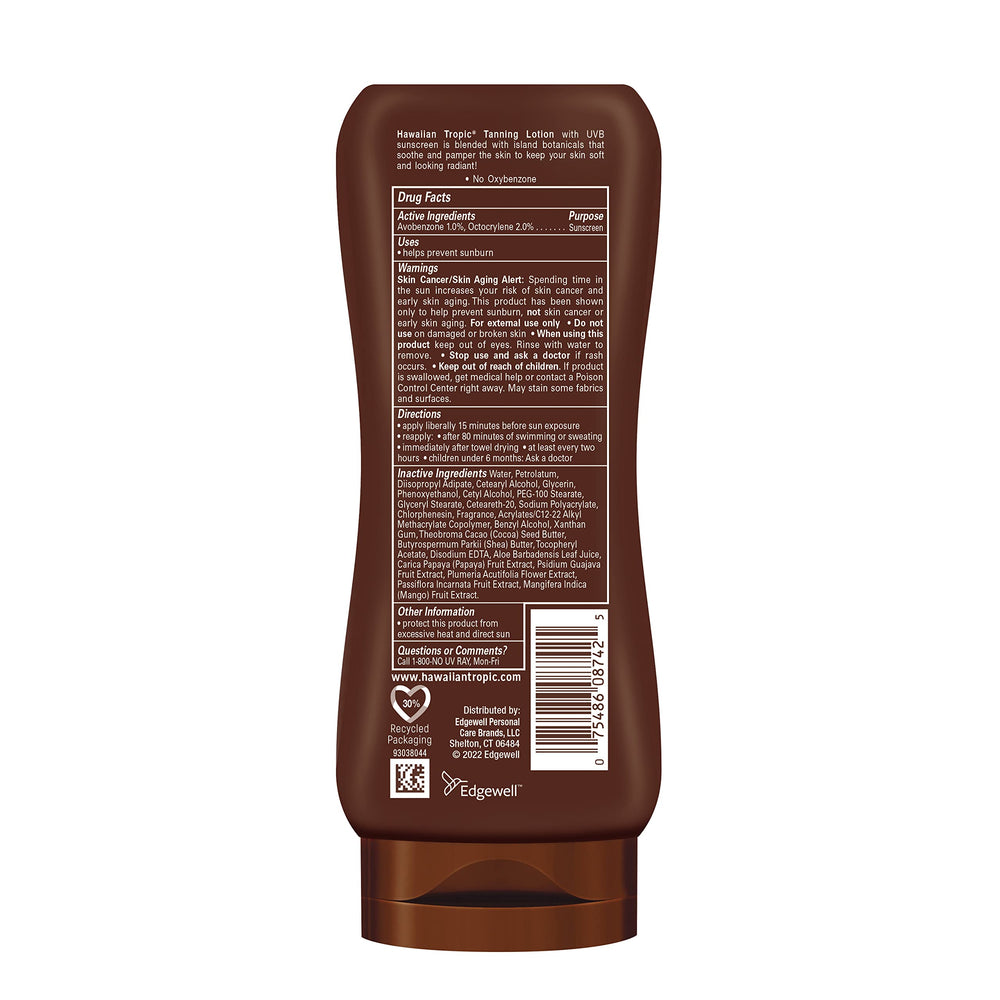 Hawaiian Tropic lotion texture close-up demonstrating creamy moisturizing finish