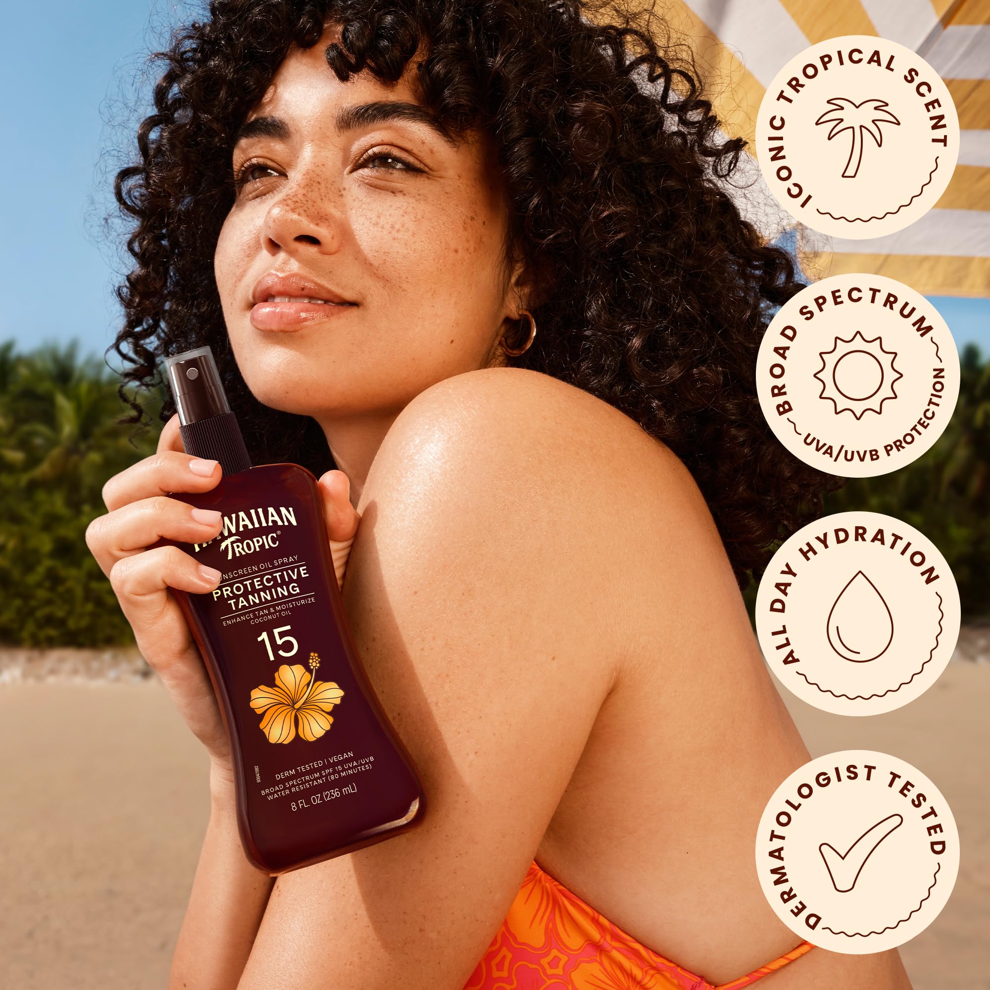 Hawaiian Tropic applied on skin showing luminous finish and moisturized look