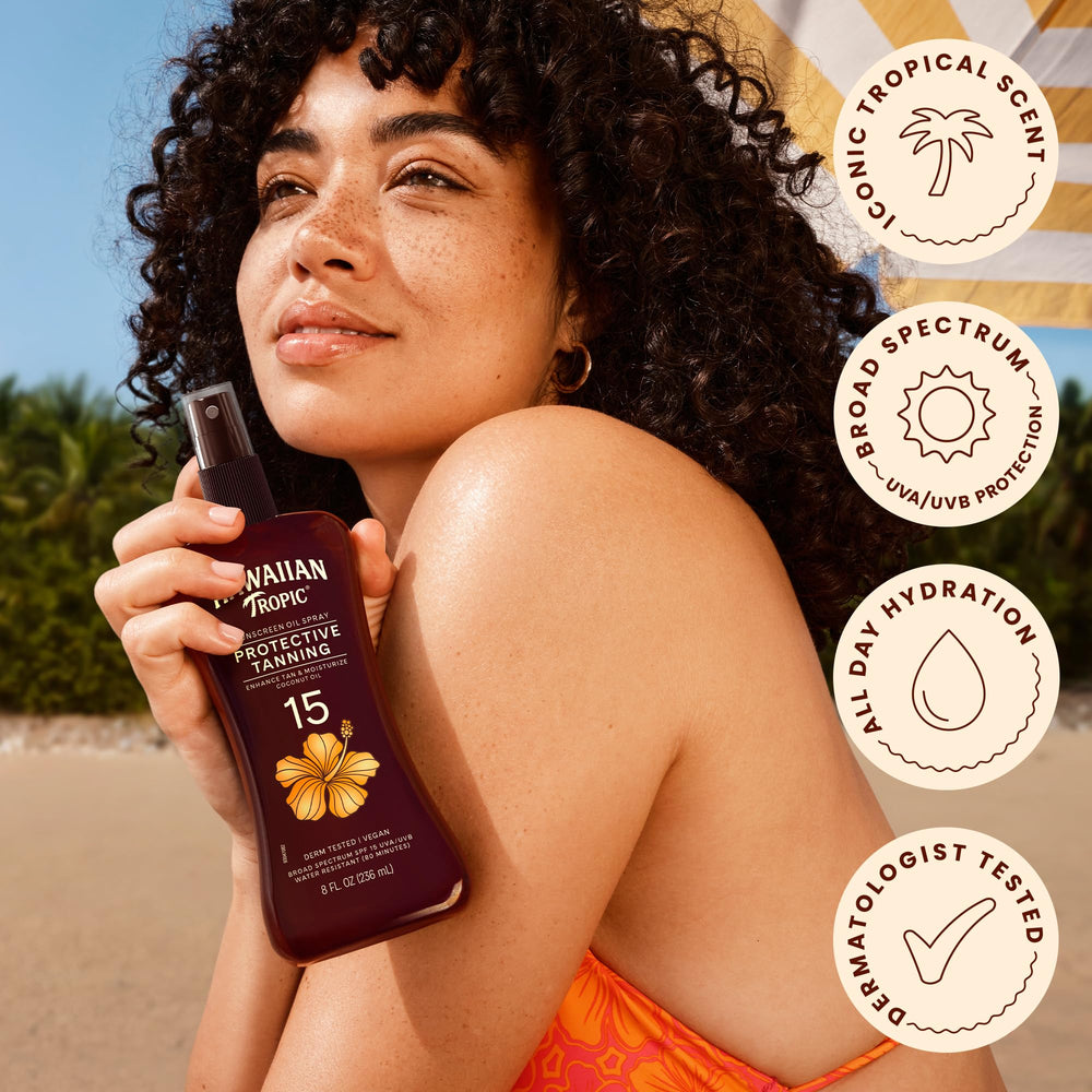 Hawaiian Tropic applied on skin showing luminous finish and moisturized look