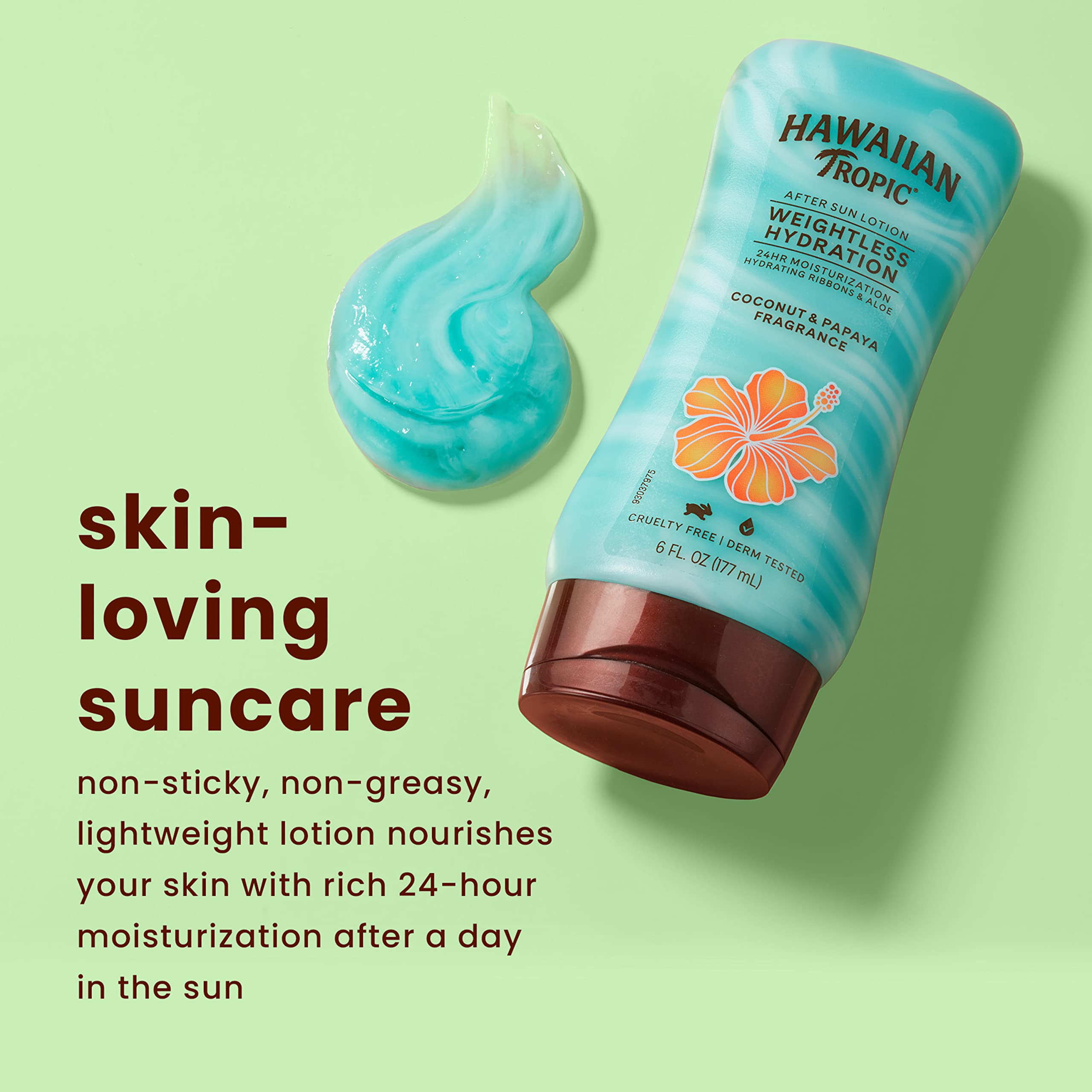 Hawaiian Tropic pouring onto hand demonstrating quick absorption and lightweight finish