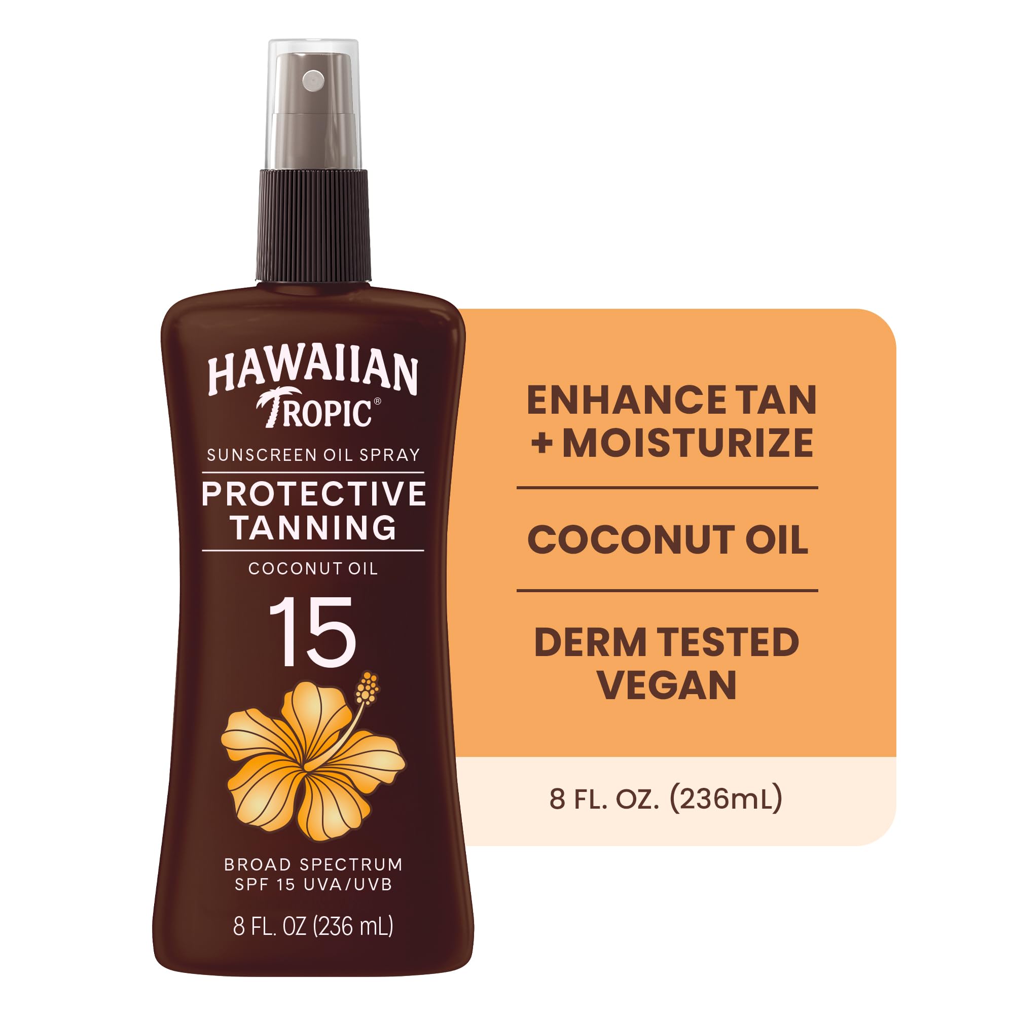 Hawaiian Tropic pump spray dispensing oil for quick, even application benefit