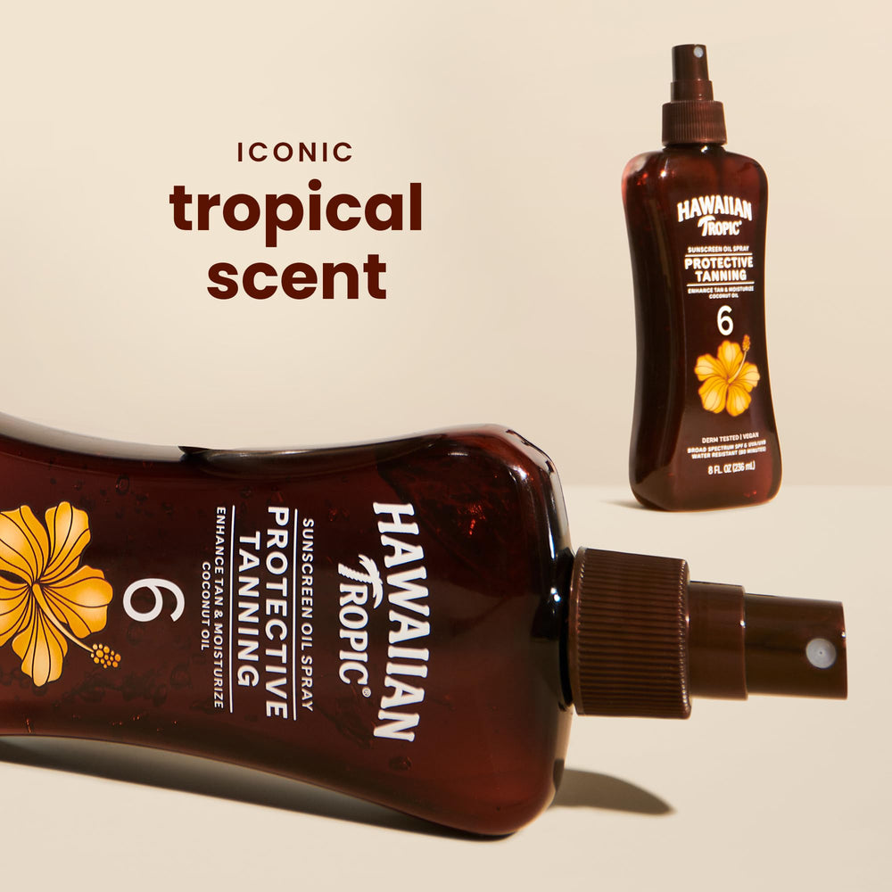 Hawaiian Tropic pump spray nozzle close-up for controlled application and even coverage