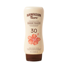 Hawaiian Tropic Sheer Touch front packaging showing SPF 30 protection and mango scent benefit