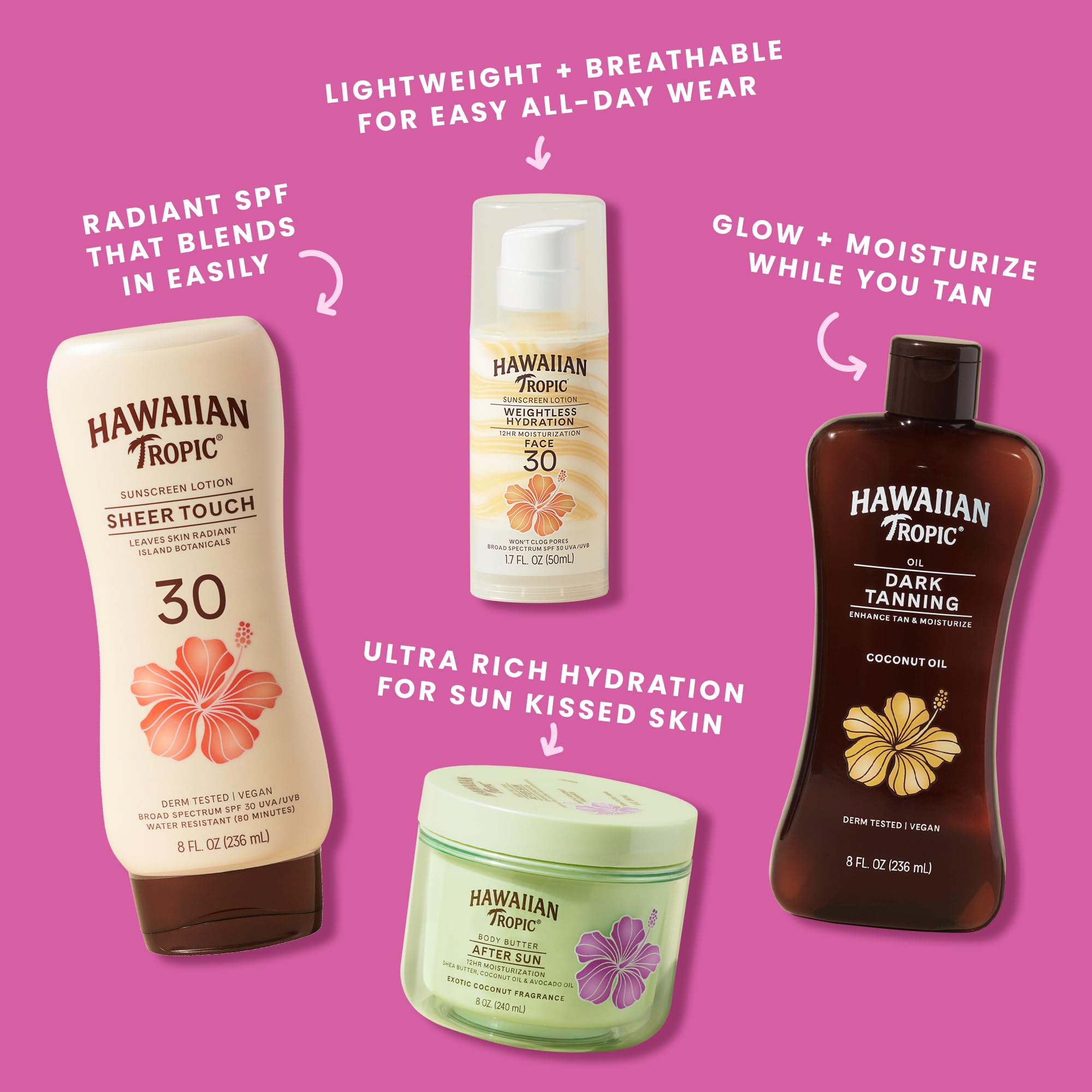 Hawaiian Tropic multiple jars on shelf indicating consistent care supply