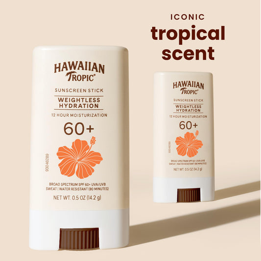 Hawaiian Tropic stick texture close-up showing clear, lightweight finish