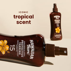 Hawaiian Tropic oil-gel texture close-up demonstrating hydrating feel on skin