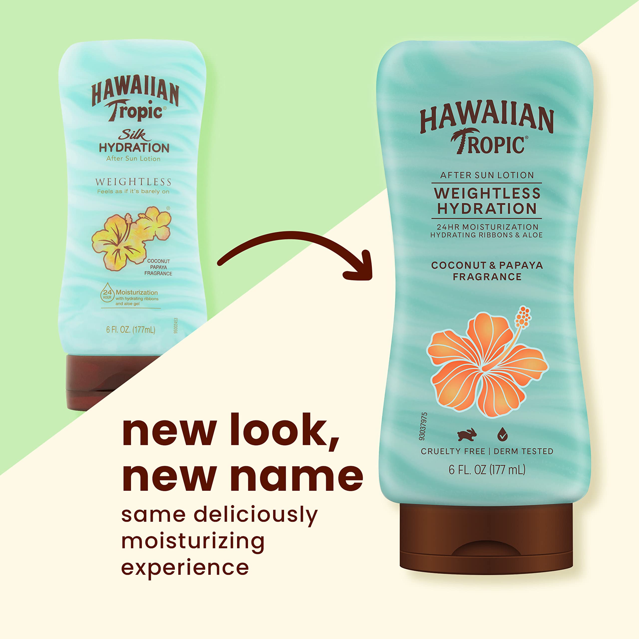 Hawaiian Tropic lotion texture close-up showing dual-ribbon cream for smooth application
