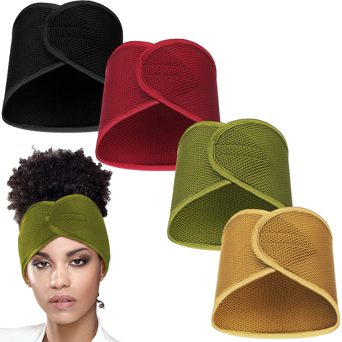Haysandy front view of four mesh hair wraps showing color options and neat design