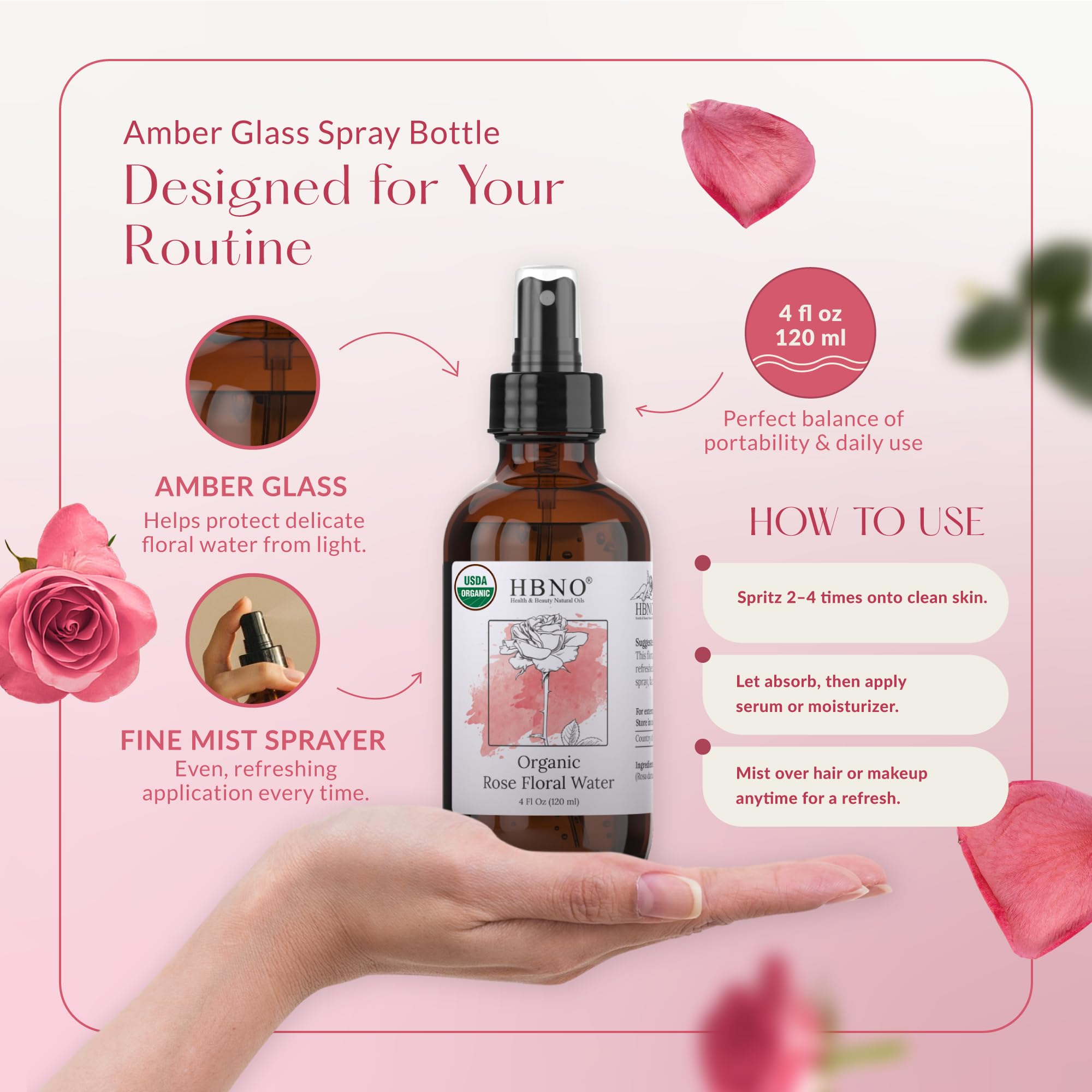 HBNO size comparison in hand showing portable 120ml travel-friendly volume