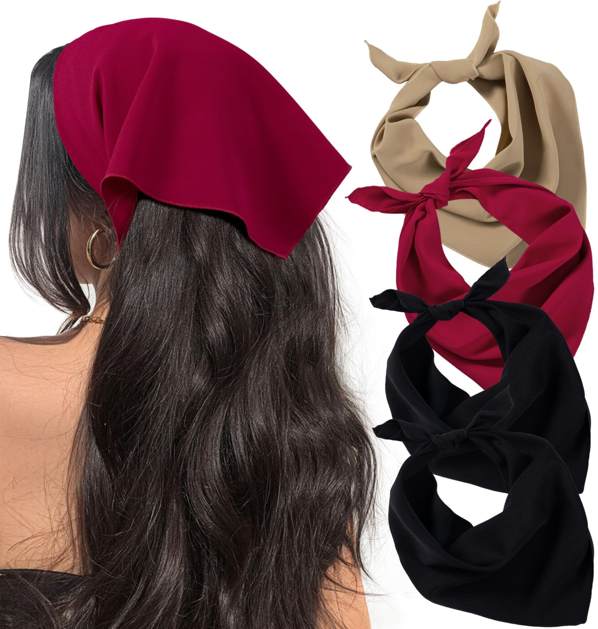 HBselect bandanas front packaging showing four colorful scarves and two pins for versatile styling