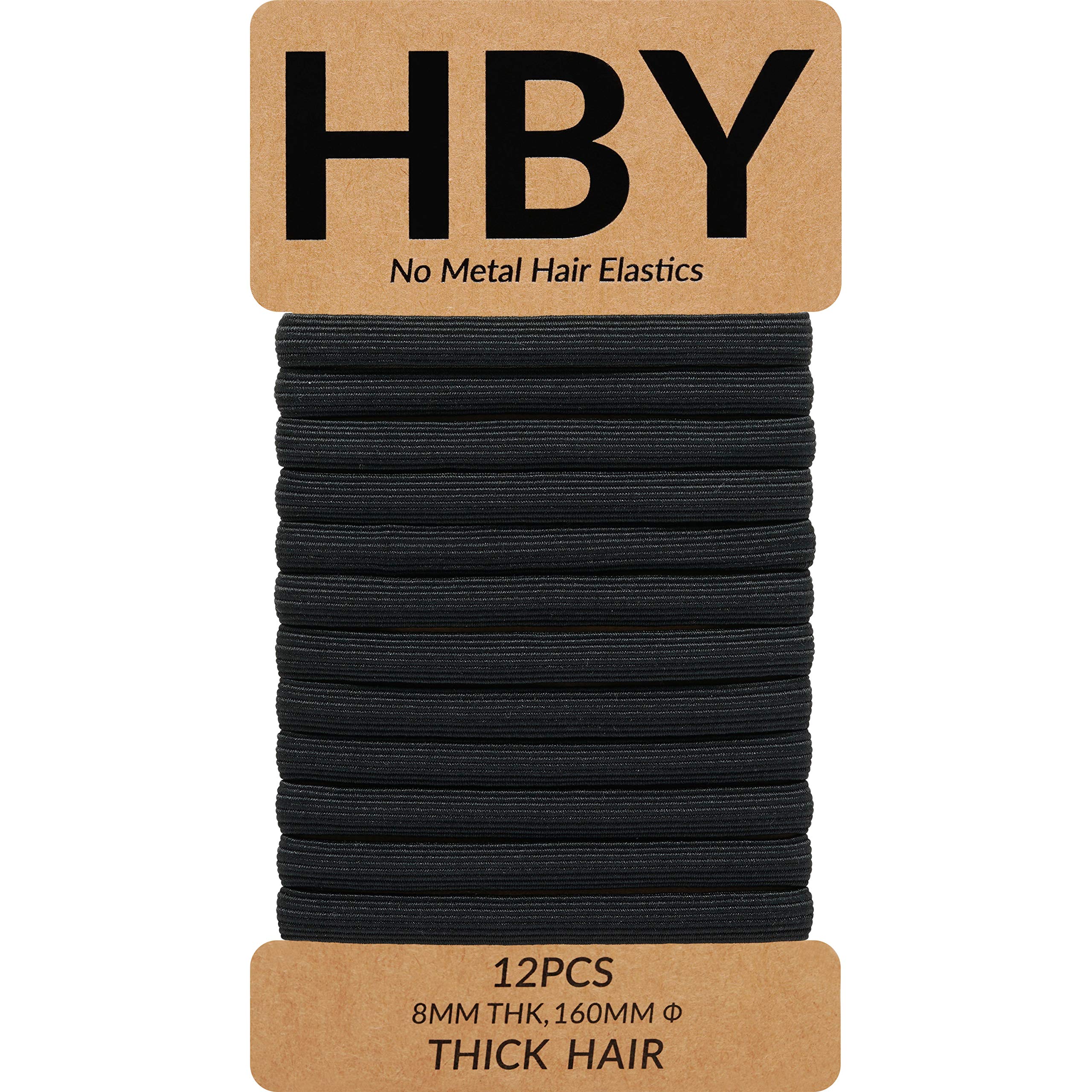 HBY front packaging showing 12-piece black hair ties and secure storage benefit