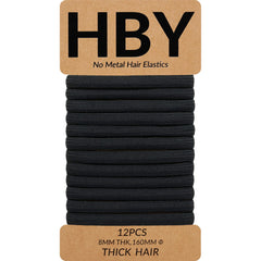 HBY front packaging showing 12-piece black hair ties and secure storage benefit