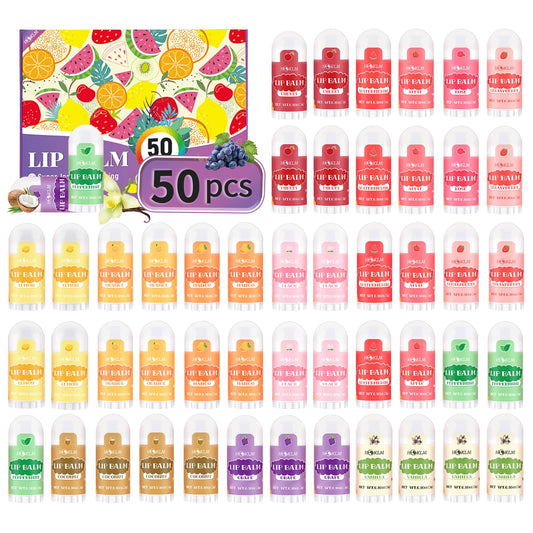 HCKLM front packaging showing 50 mini lip balms and flavor variety for quick gifting
