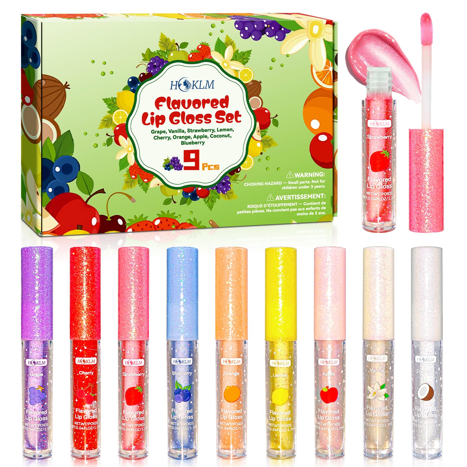 HCKLM front packaging showing nine mini glosses and bright fruit box for gifting