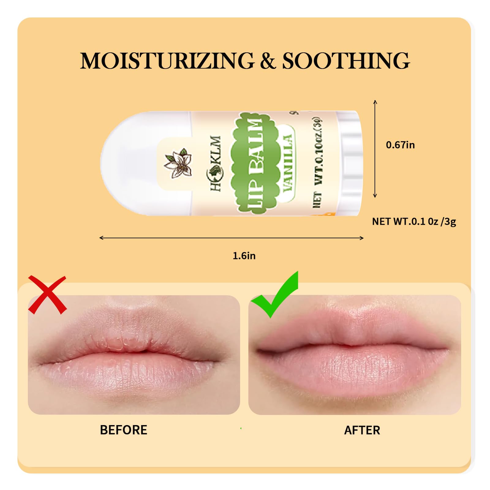 HCKLM lip balm held in hand illustrating compact size and portability benefit