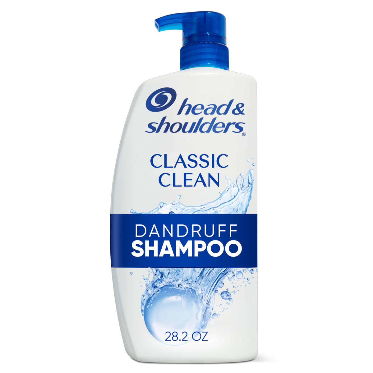Head & Shoulders front bottle showing Classic Clean label and 28.2 fl oz size benefit
