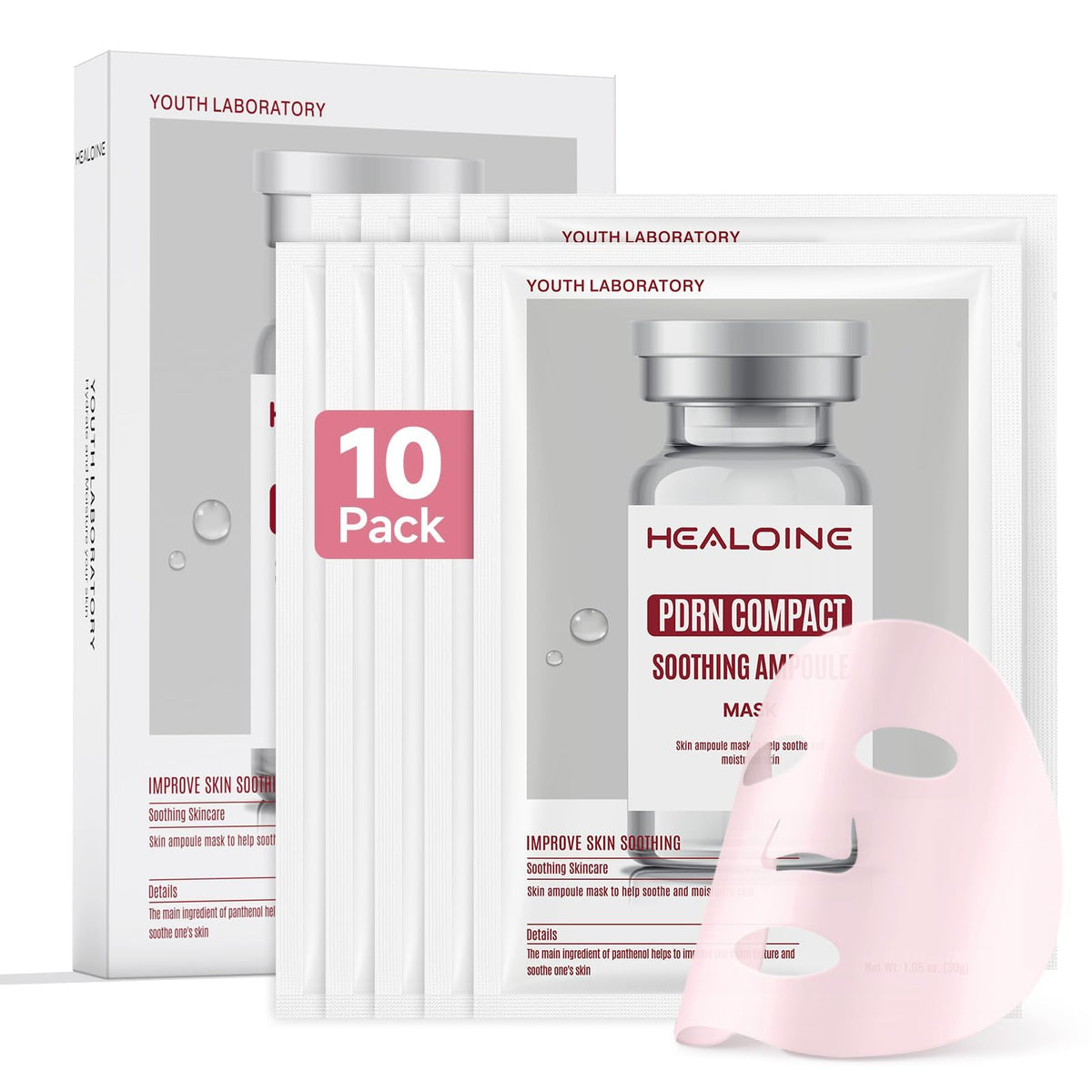 HEALOINE front packaging box showing pink collagen mask set and benefits