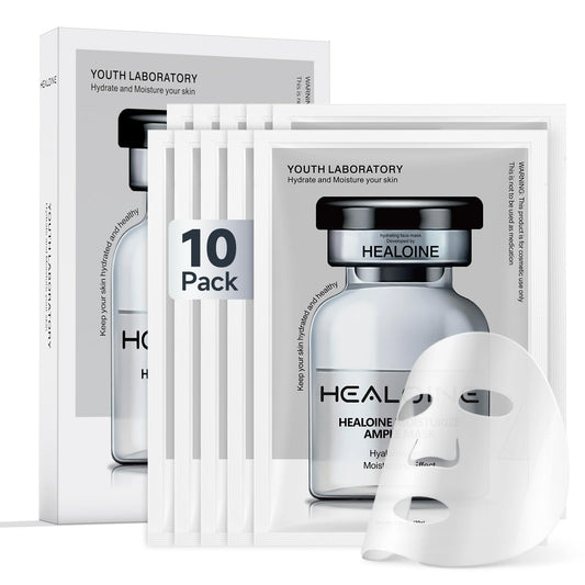 HEALOINE front packaging displaying 10-piece overnight mask set and benefits