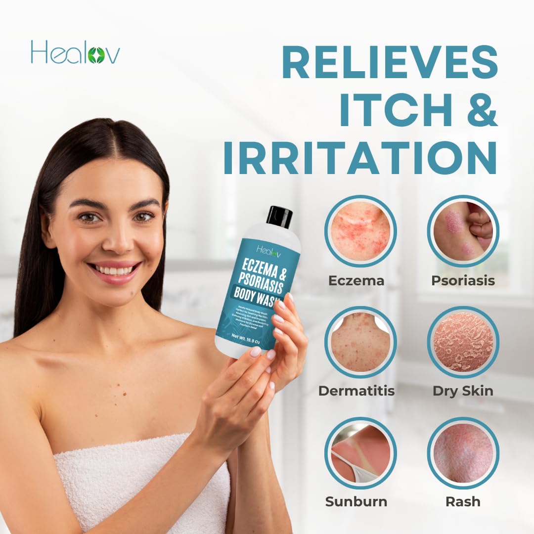 Healov bottle dispensing soft foam that soothes itchy, sensitive skin