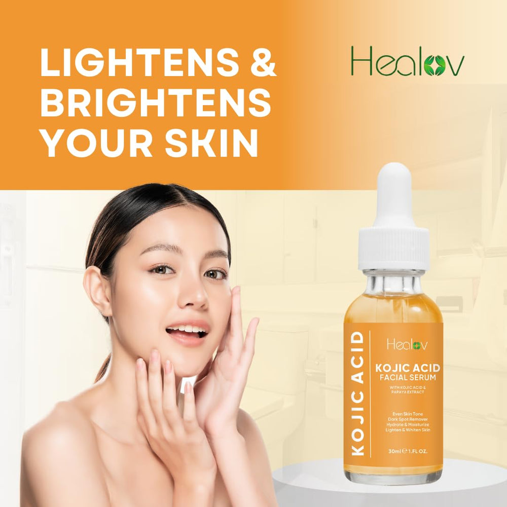 Healov serum on bathroom counter in routine scene promoting daily use benefit