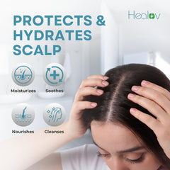 Healov lather on scalp in hand showing gentle foaming and comfort