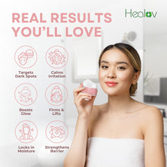 Healov cream being applied to hand showing quick absorption and plumping