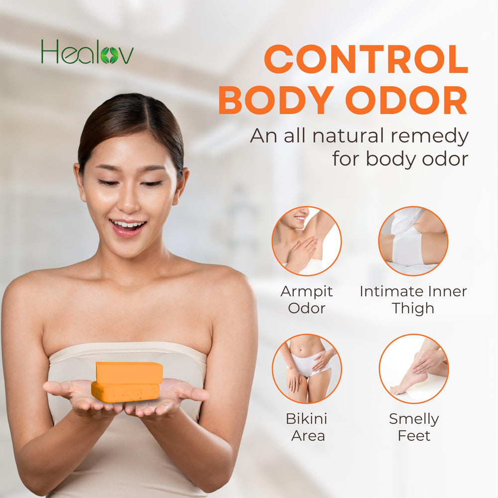 Healov persimmon soap bar texture close-up revealing creamy grain, shows gentle exfoliation