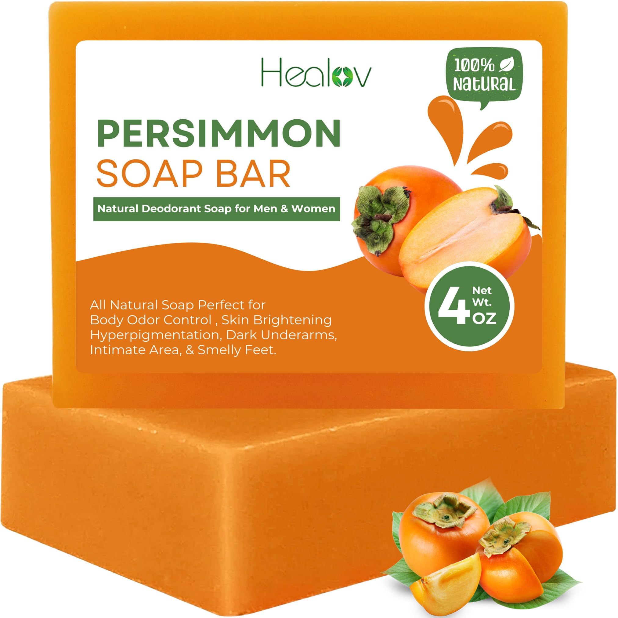 Healov persimmon soap front packaging showing bar and label, highlights brand trust