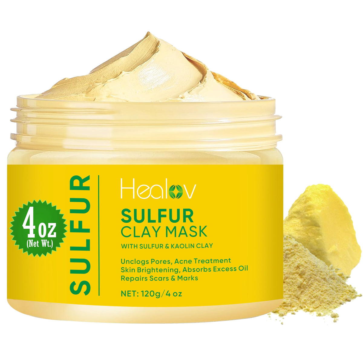 Healov jar front label showing product and benefits
