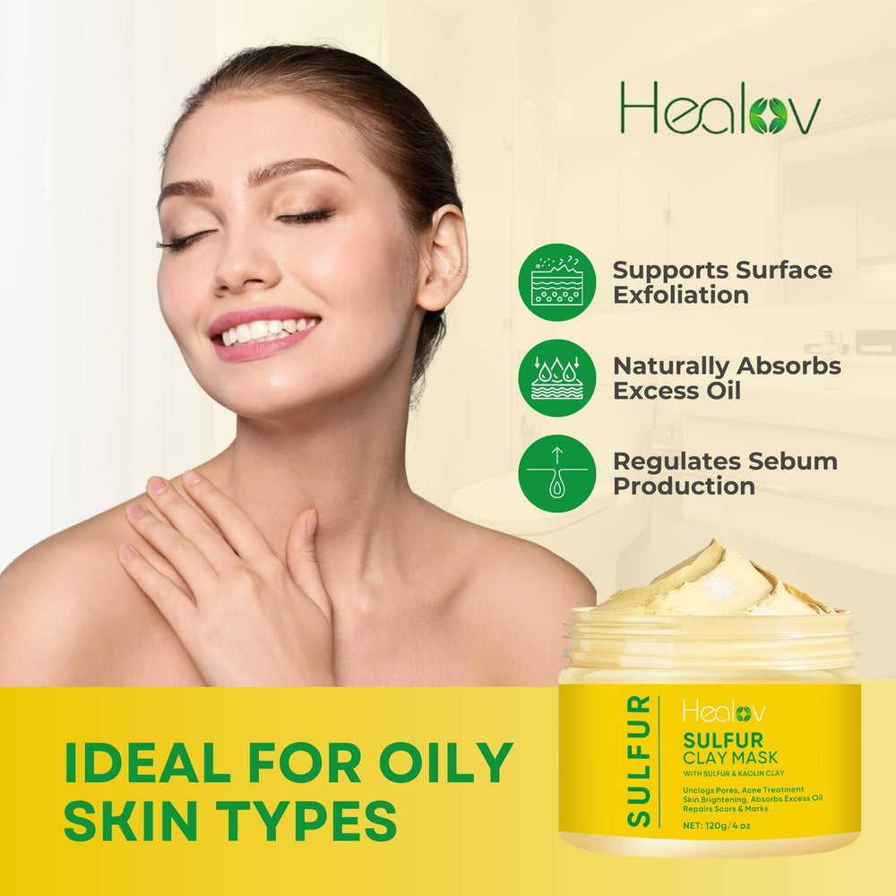 Healov sulfur mask creamy texture close-up for easy application