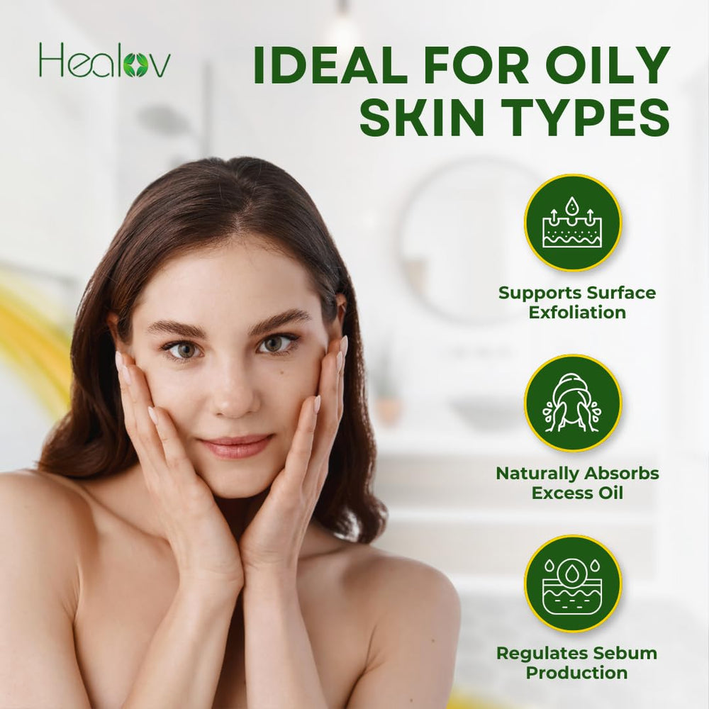 Healov sulfur soap being applied to shoulder for body acne benefit