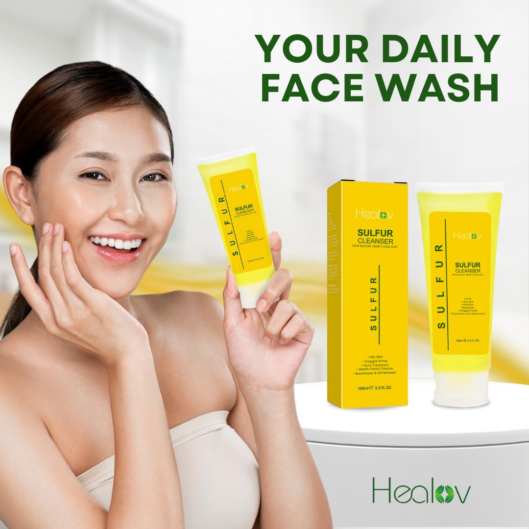 Healov sulfur soap lather on hand demonstrating effective cleansing benefit