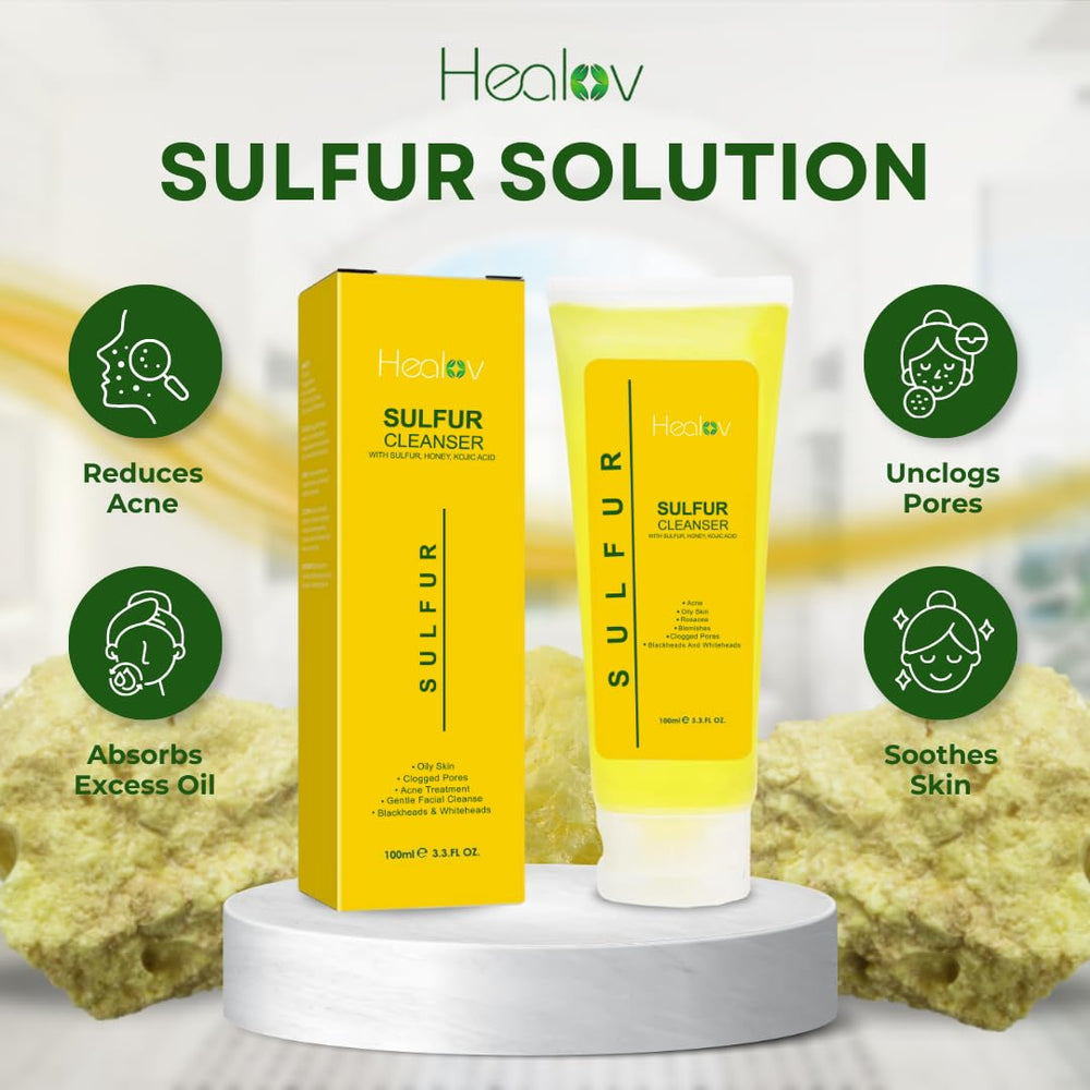 Healov sulfur soap in bathroom lifestyle scene suggesting daily routine benefit