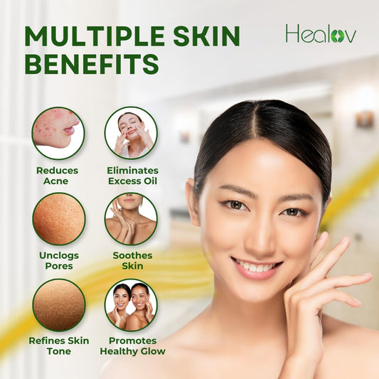 Healov sulfur soap texture close-up highlights gentle exfoliation benefit