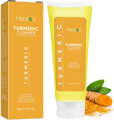 Healov bottle front view showing turmeric face wash and brightening benefit