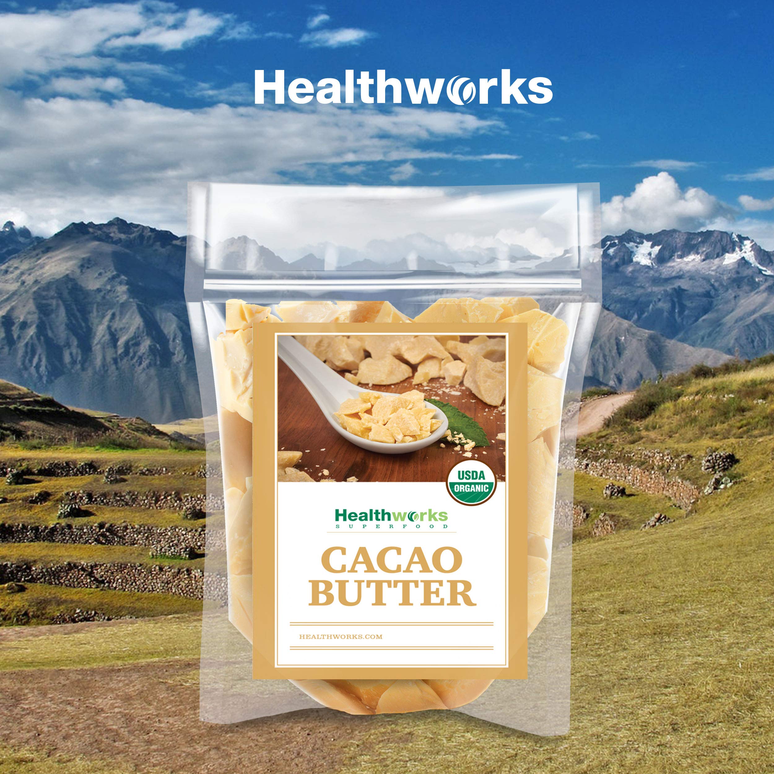 Healthworks cacao butter closeup surface detail showing pure unrefined quality