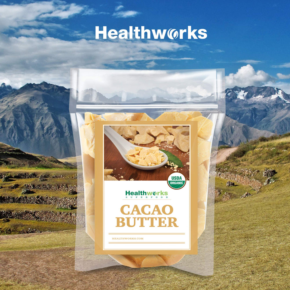 Healthworks cacao butter closeup surface detail showing pure unrefined quality