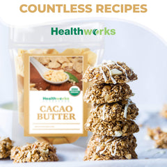Healthworks cacao butter jar on kitchen counter showing versatile daily use