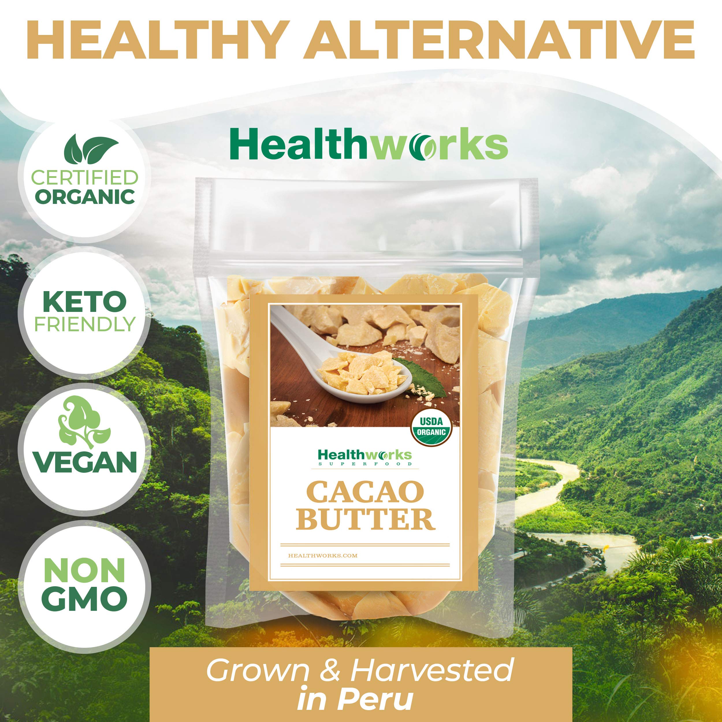 Healthworks cacao butter blended into skin balm showing moisturizing benefit