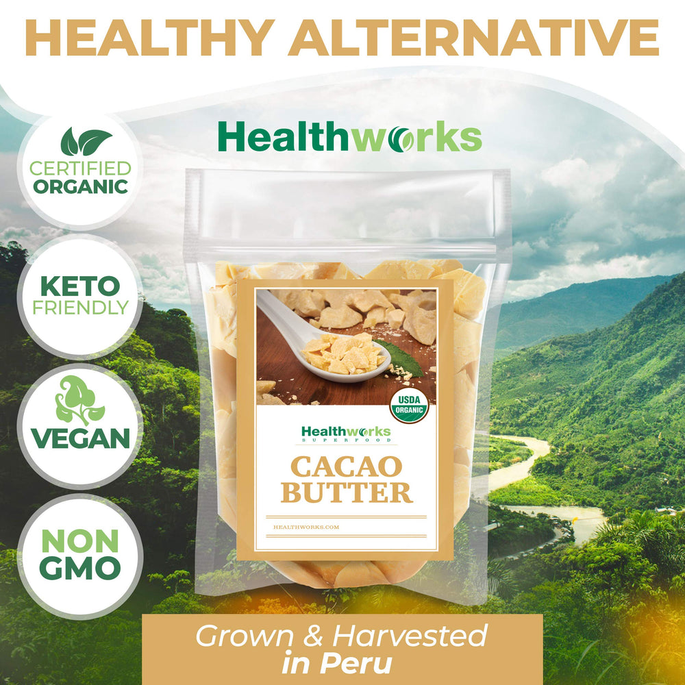 Healthworks cacao butter blended into skin balm showing moisturizing benefit