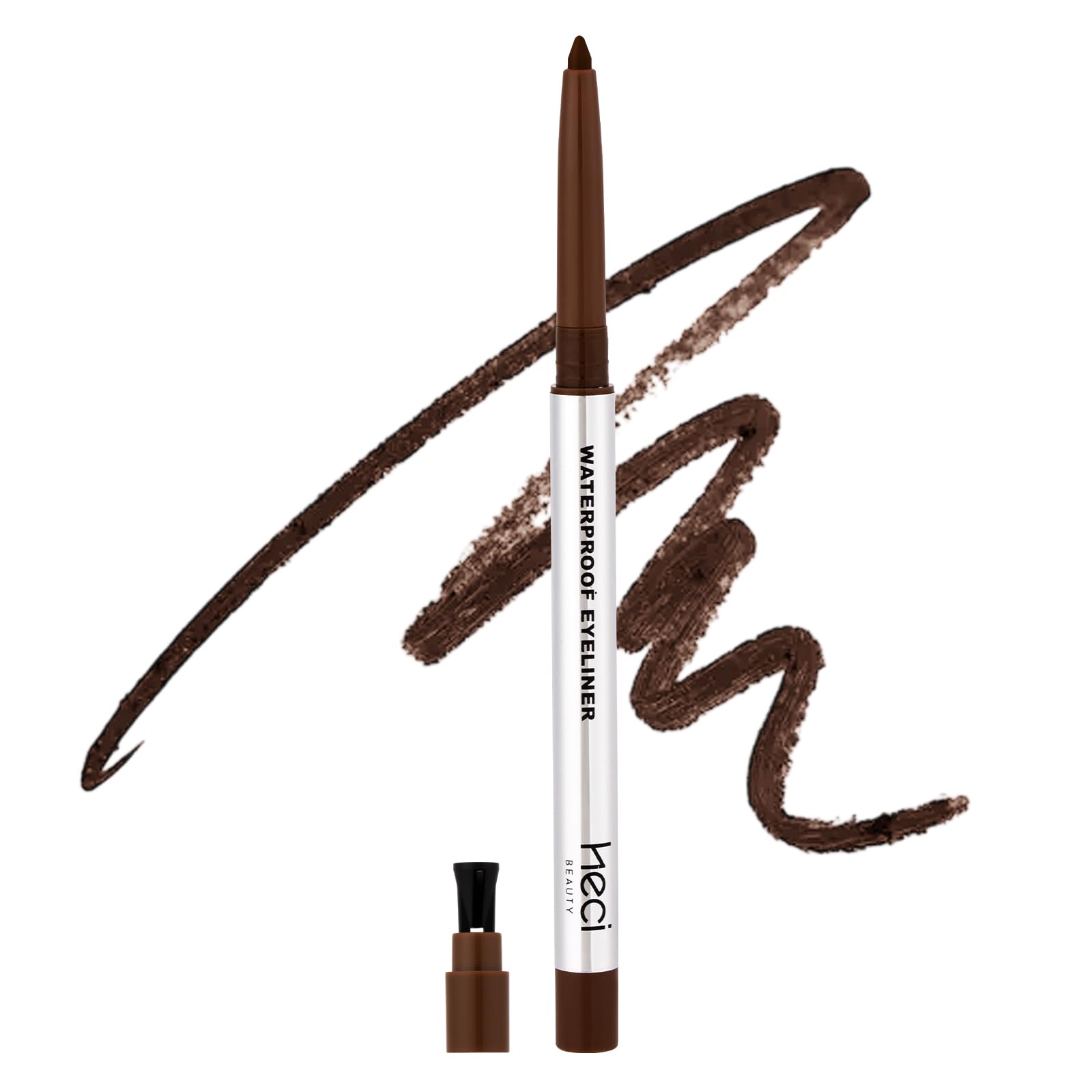 HECI BEAUTY brown pencil front view showing neat casing and shade