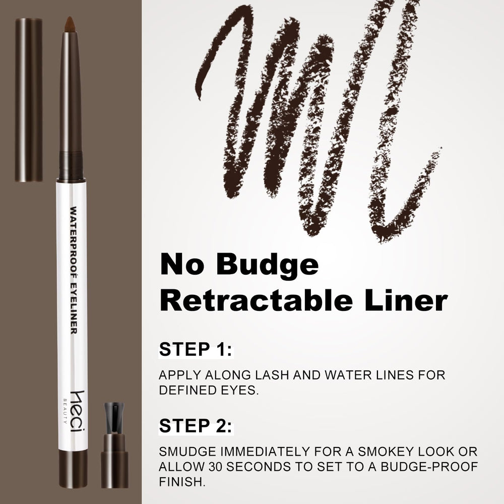 HECI BEAUTY in-use closeup applying liner to upper lash line for defined eyes