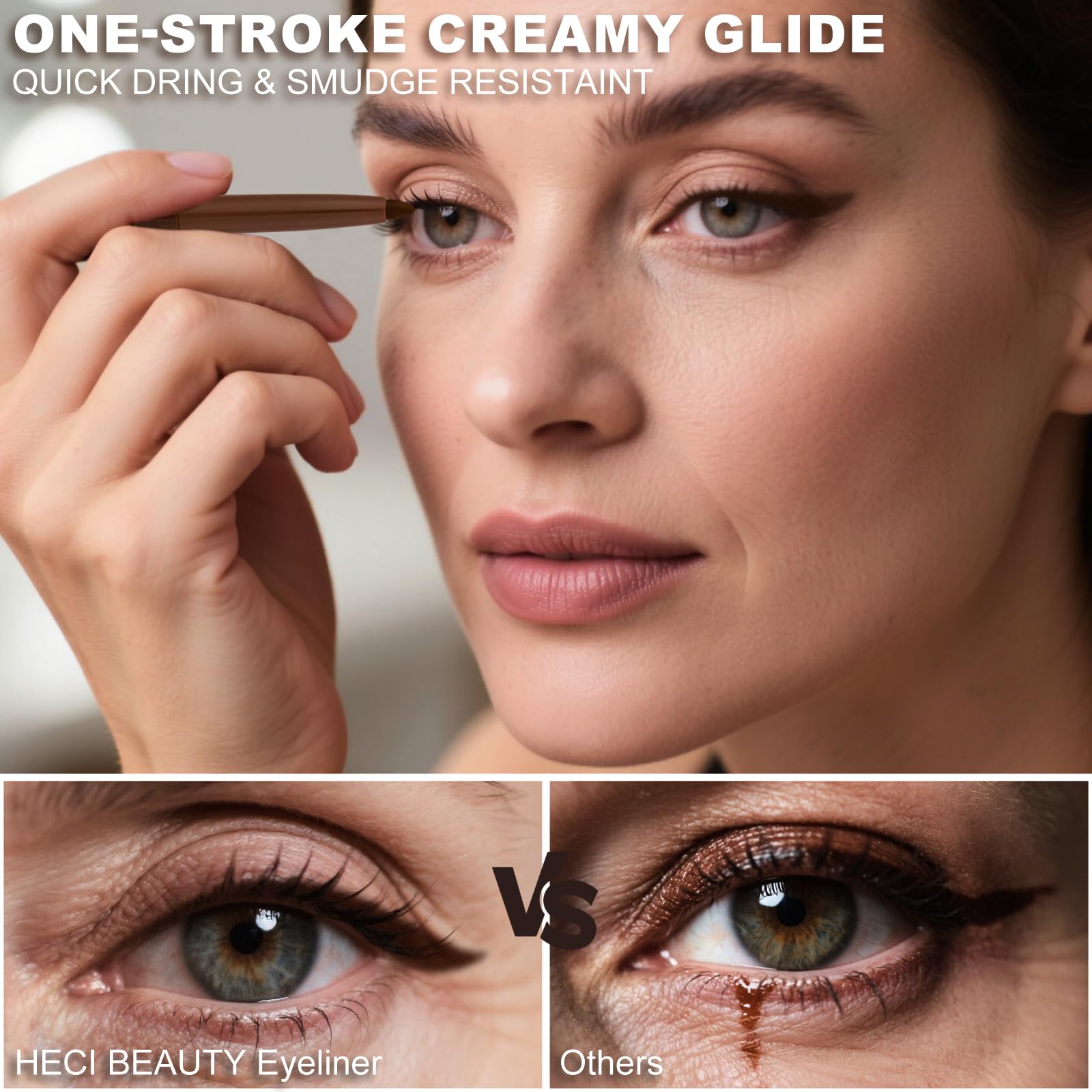 HECI BEAUTY texture stroke on skin demonstrating creamy smooth payoff