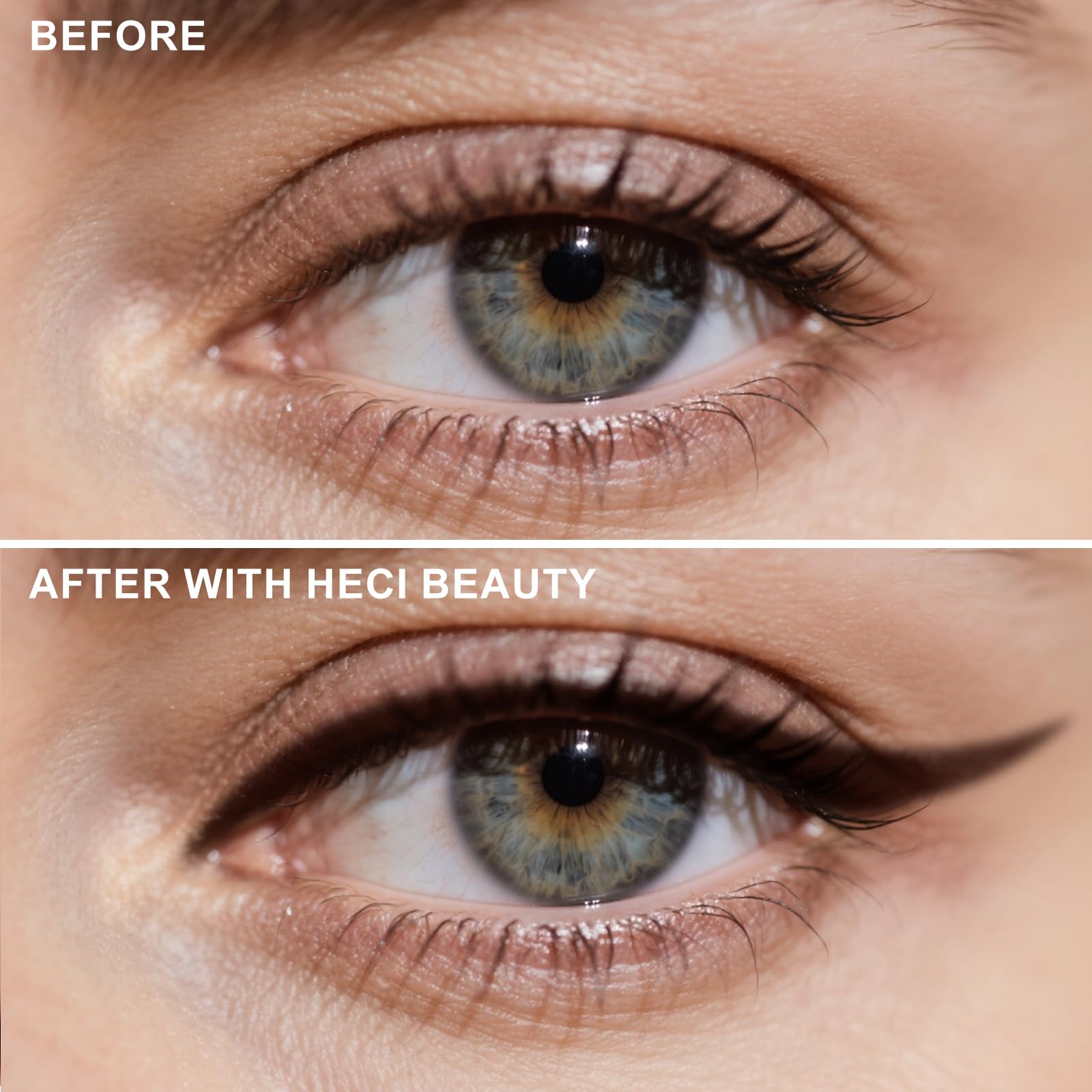 HECI BEAUTY waterproof demo with water droplets proving longwear resilience