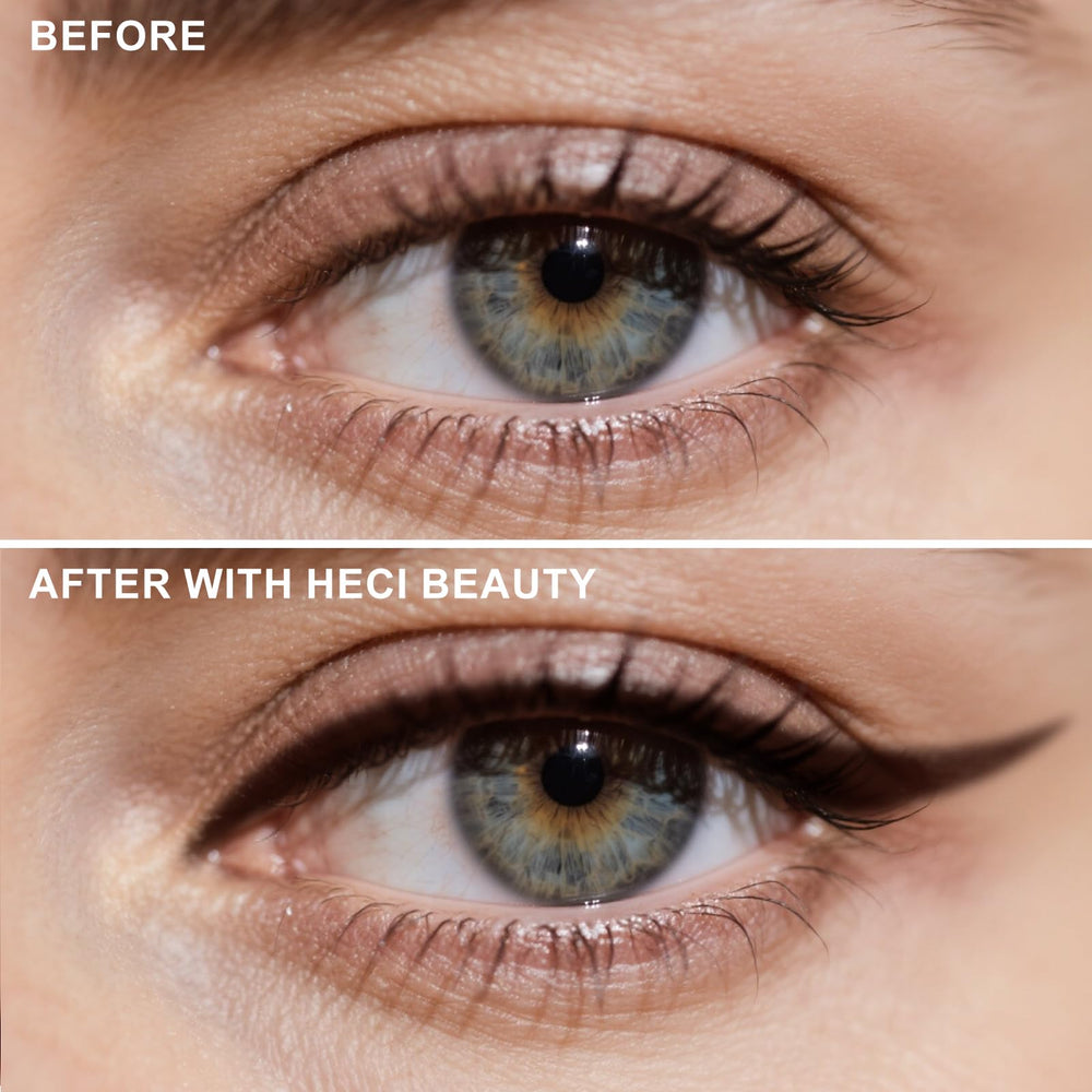 HECI BEAUTY waterproof demo with water droplets proving longwear resilience
