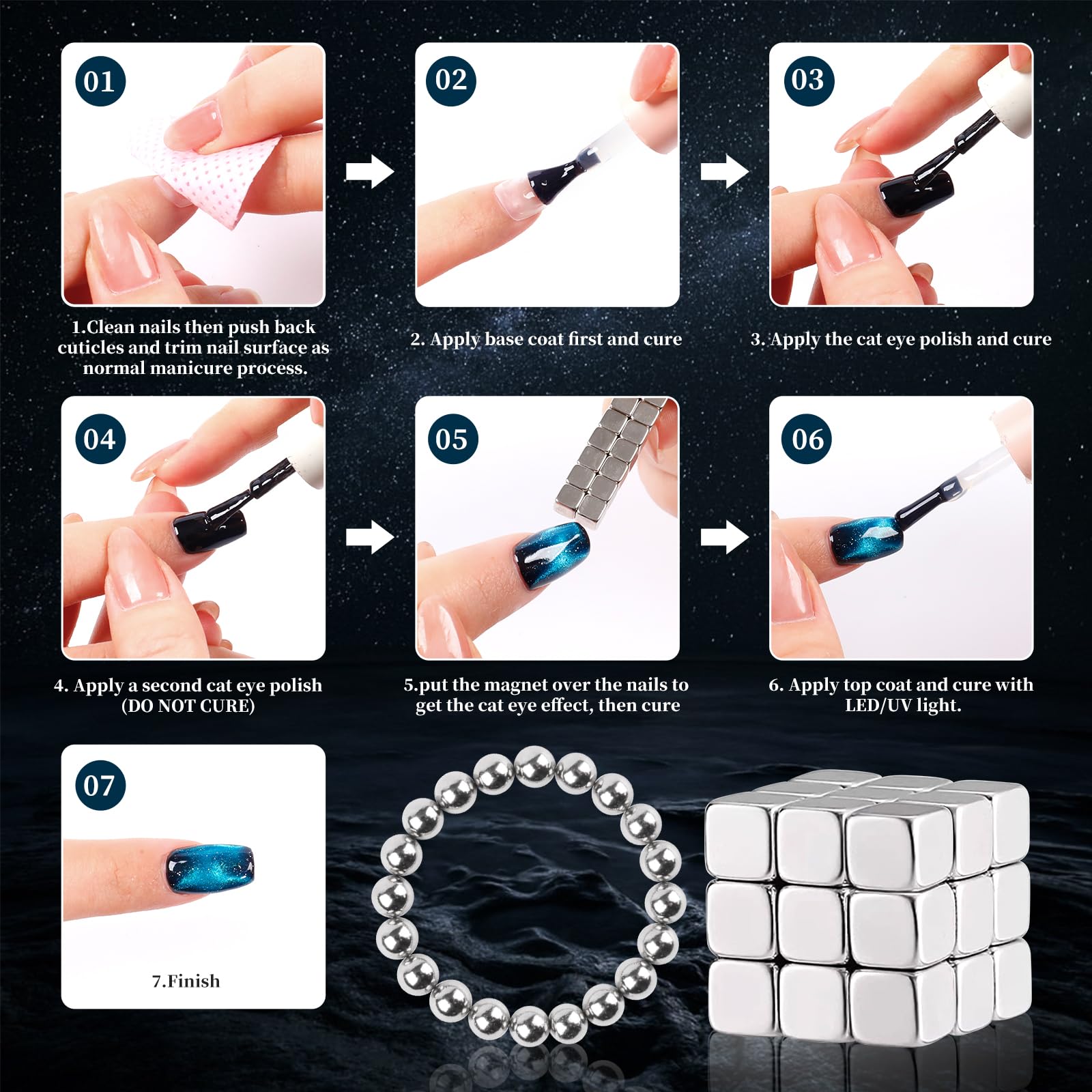 heemeei magnets arranged to show pattern options for creative nail designs