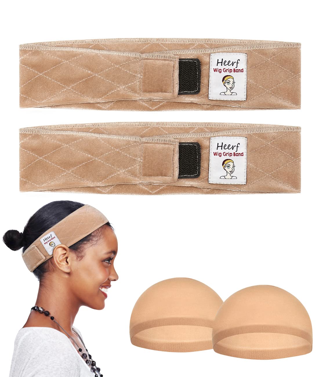 Heerf front packaging showing 2-pack wig grip for secure wear